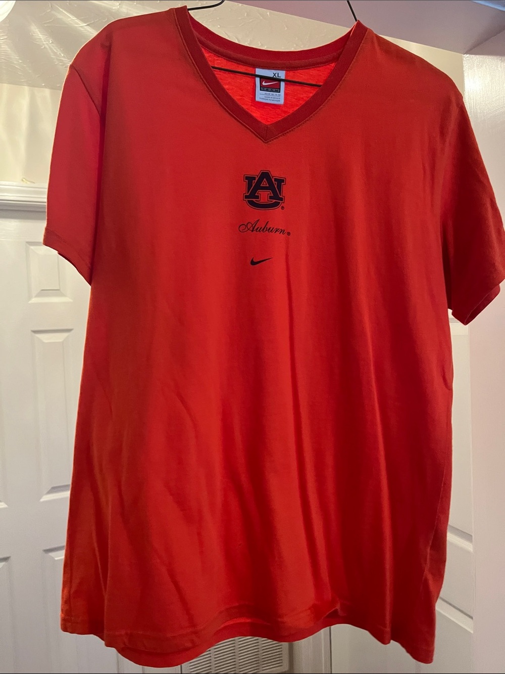 Nike Auburn V-Neck Short Sleeve Shirt - Orange/Black Logo